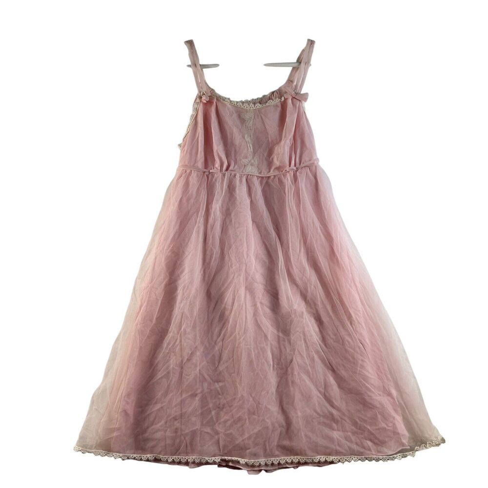 Miss Elaine Small Vtg Pastel Pink Chiffon Short Babydoll Pegnoir Sheer Negligee